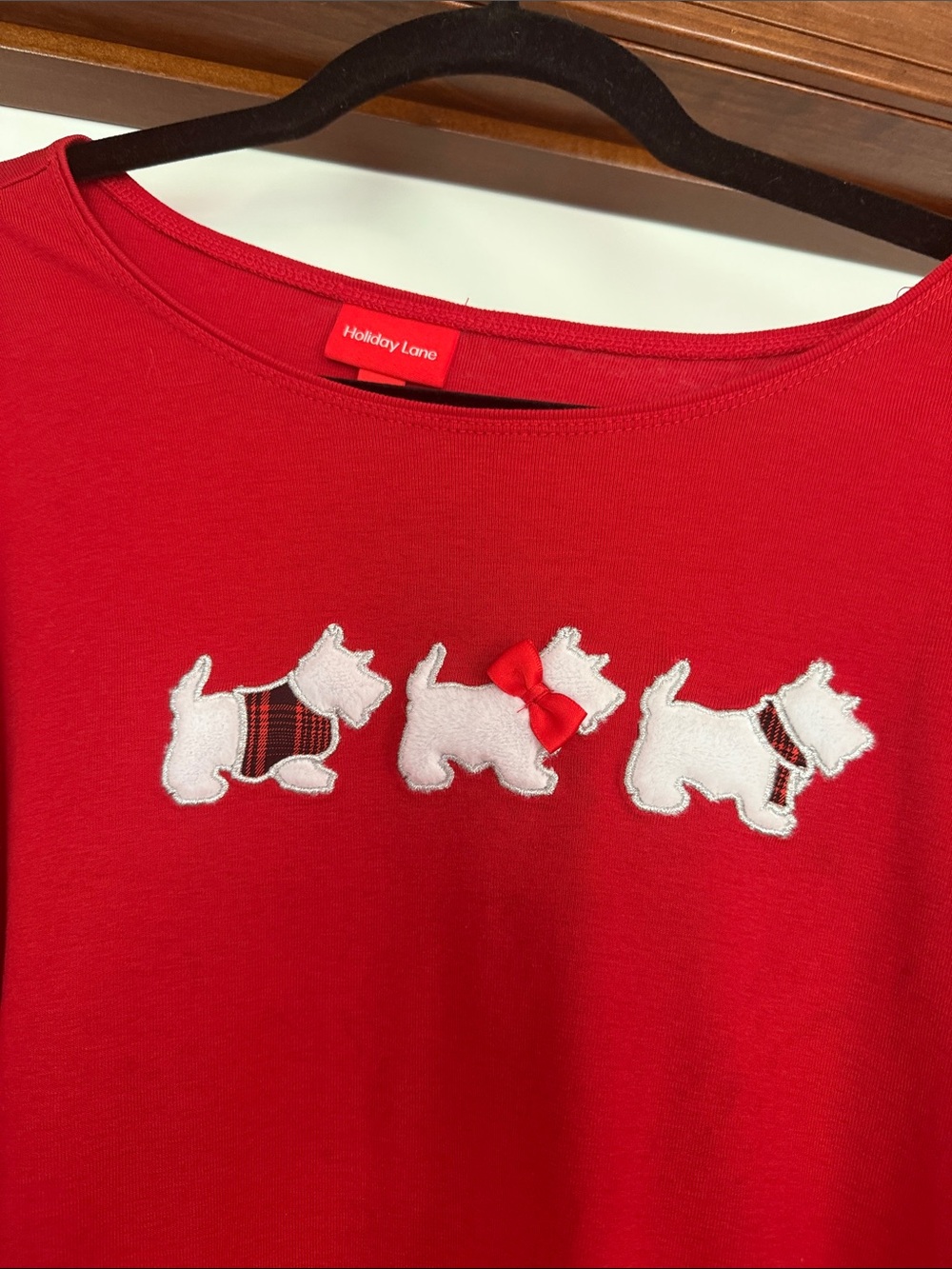 Holiday Lane Red Long-Sleeve Tee with Scottie Dog Applique